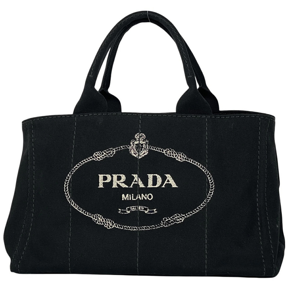 Prada Canapa 2way Tote Hand Handbag Canvas Bag Nero Black